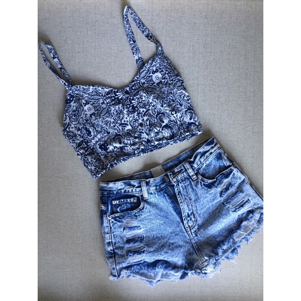Charlotte Russe: Blue and White Crop Top